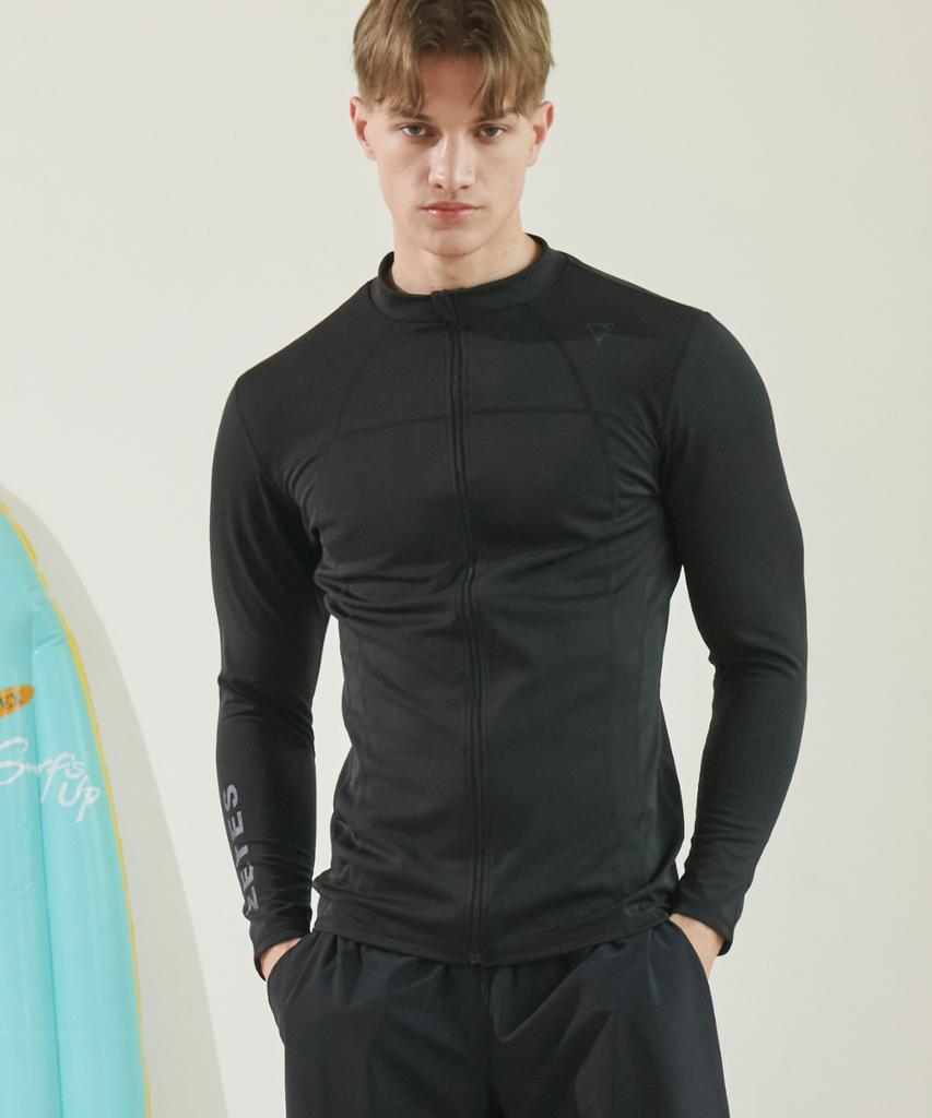 Jeteseu Men'S Air Cushion All Black Slim Fit Zip-Up Rash Guard M_3A884