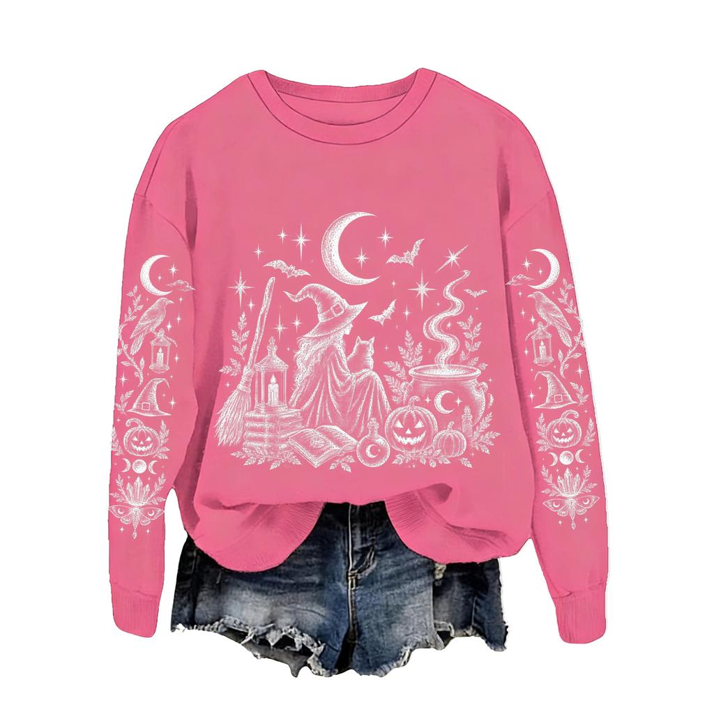 Women's Halloween Print Sweatshirt Loose Fit Casual Pullover Top for Fall and Winter