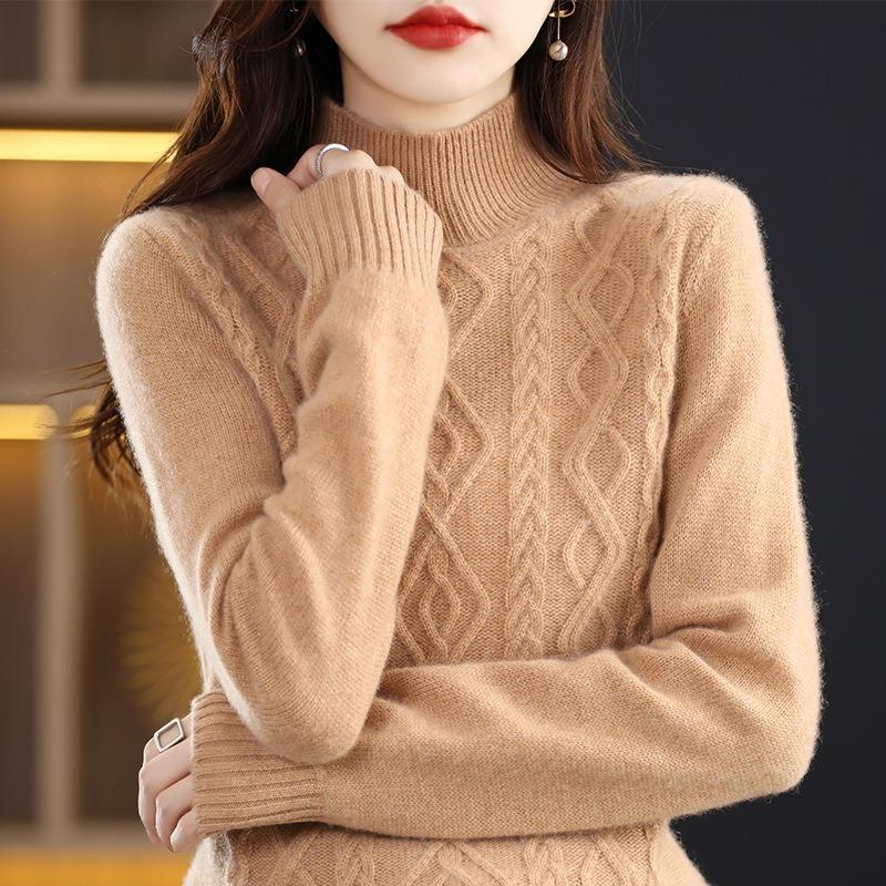 Autumn and winter new lazy wind knitted sweater women's semi-turtleneck sweater loose versatile soft waxy knitted bottoming shirt top
