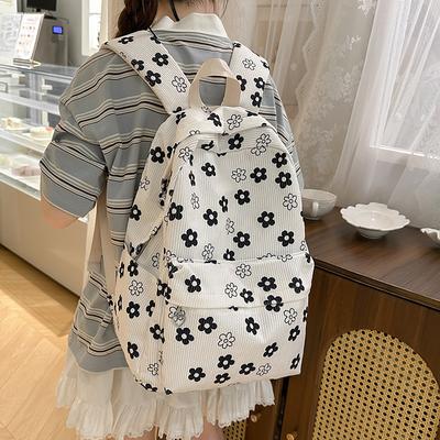 Printed Schoolbag for Middle School Students Corduroy Women's College Style Small Floral Backpack