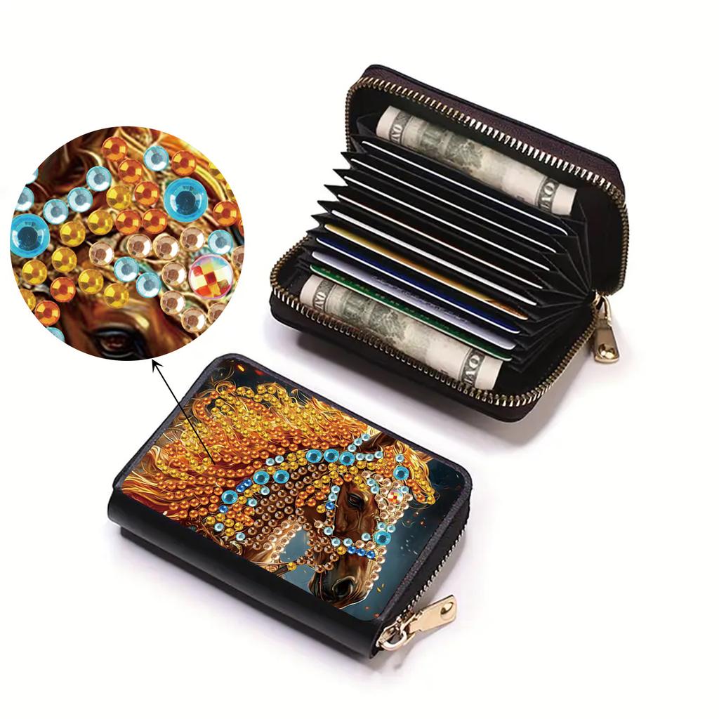 2pcs Animal Pattern Diamond Painting Fashion Card Holder DIY Diamond Painting Art Kit ID Storage Bag for Travel and Daily Use