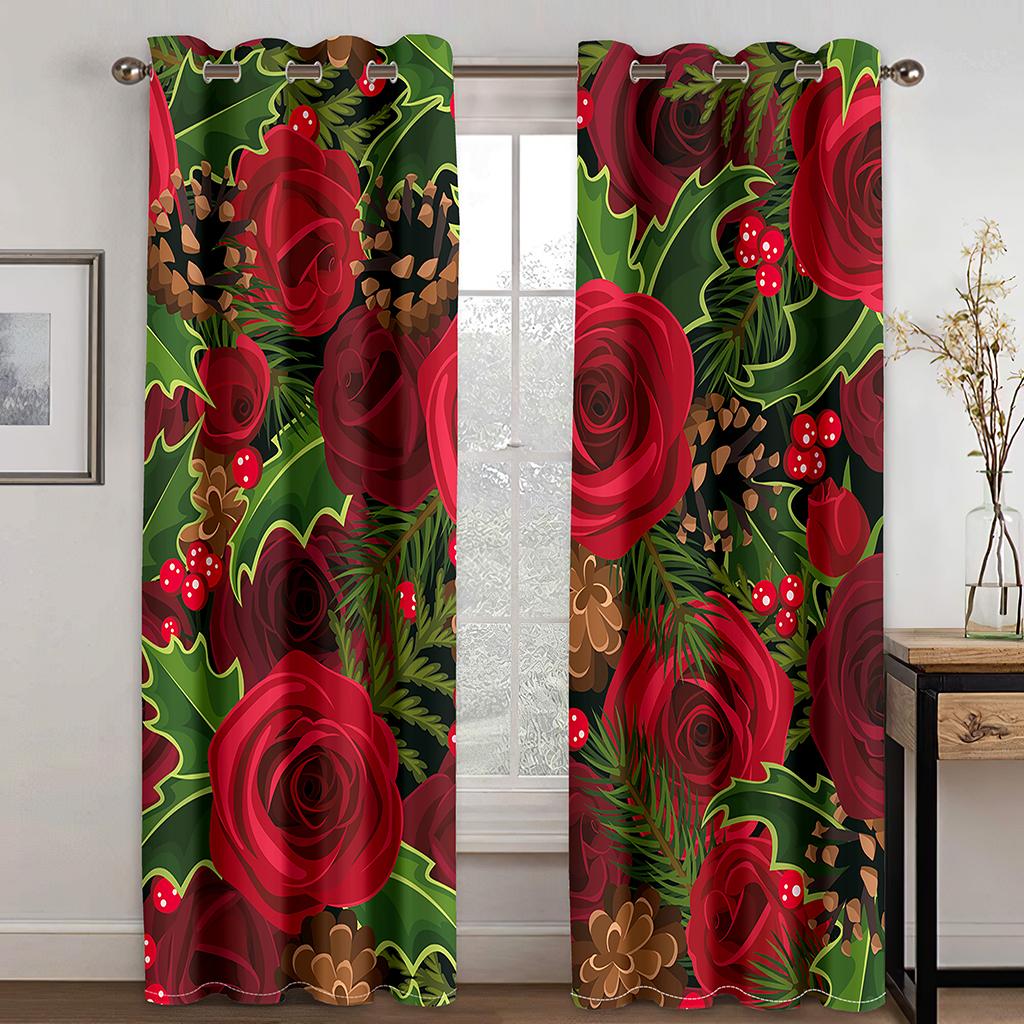3D Digital Printing Rose Living Room Window Curtain With Hooks Vintage Colorful Rainbow Rose Flowers Floral Art Curtains