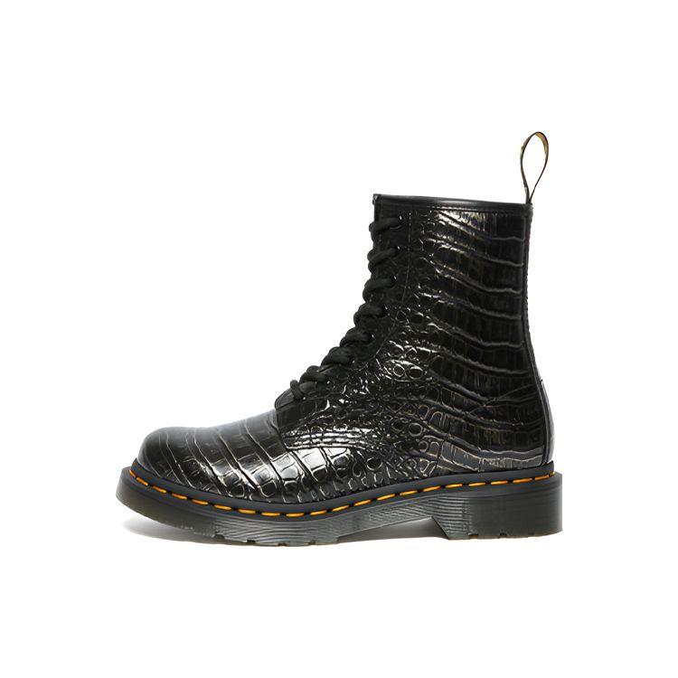 Dr. Martens Comfortable Lace-Up Round Toe Crocodile Pattern Short Martin Boots Women boots Nickel 27249029
