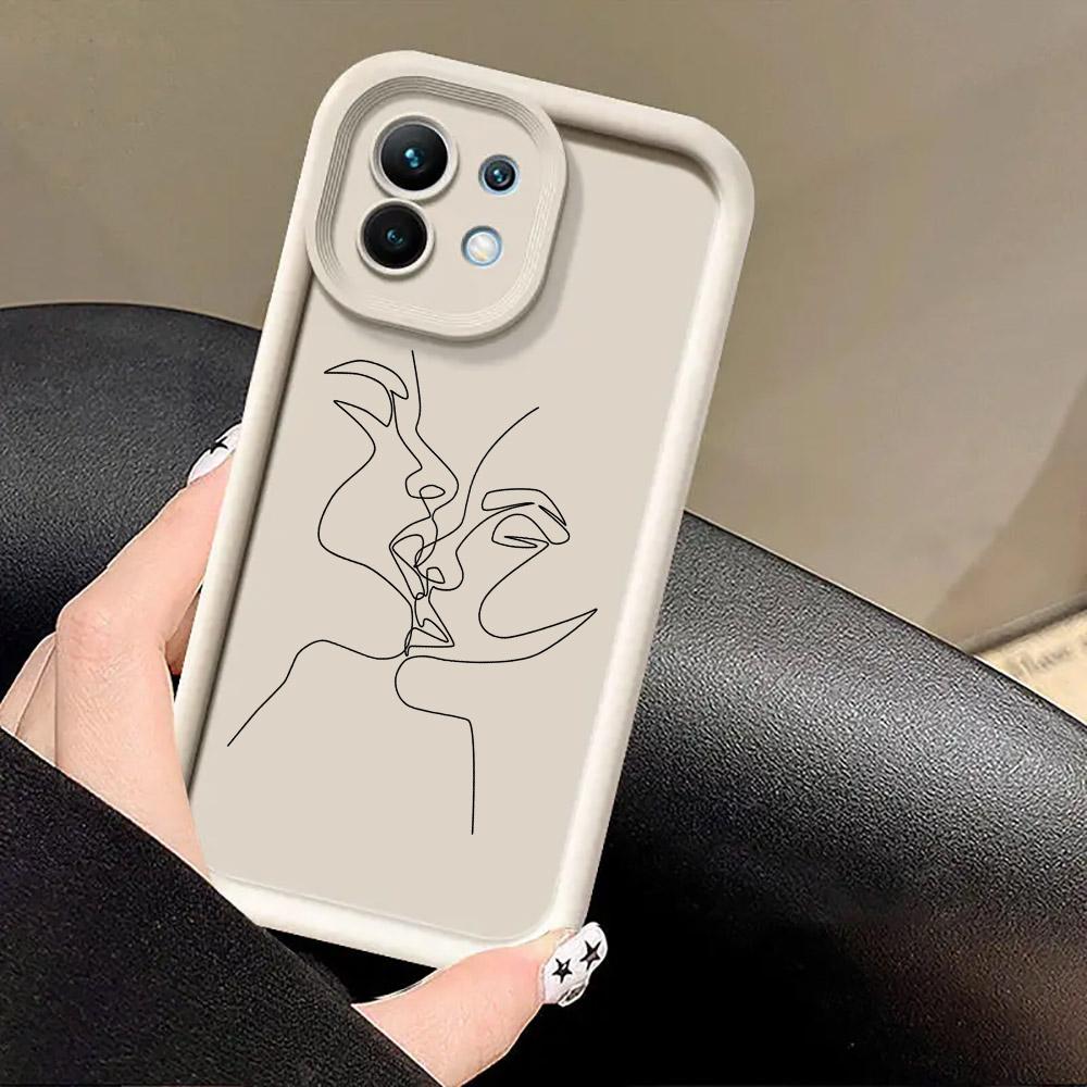 Minimalist Line Love Art Couple Kiss Case for Xiaomi Mi 13T 14T 15T 17T Pro 15 Ultra Poco M7 M8 F8 F7 X6 X7 X8 17 Pro Max Cover