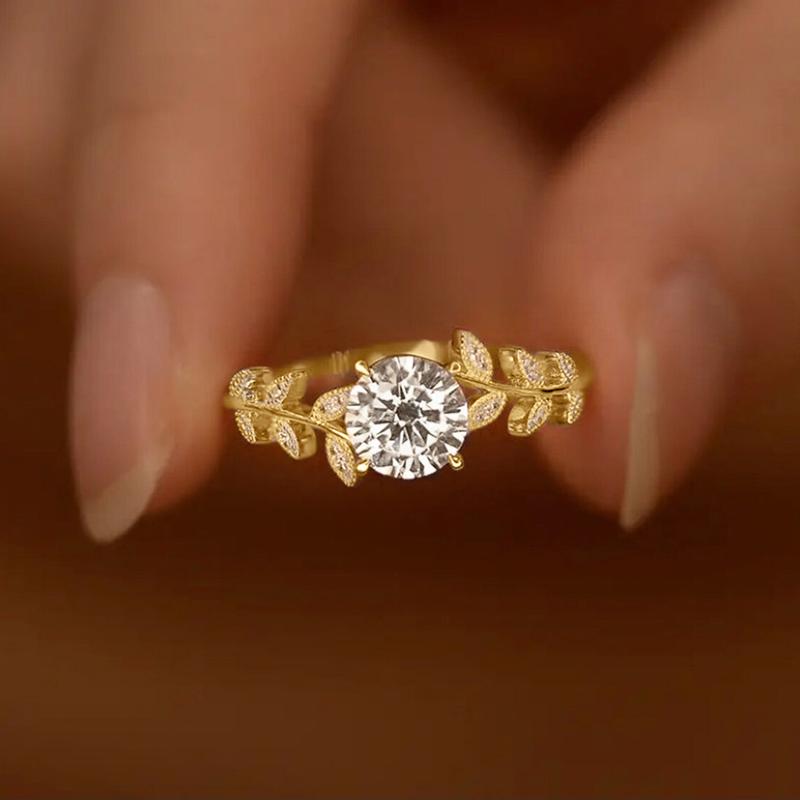 Huitan Trendy Women Wedding Rings Fancy Leaf Design Cubic Zirconia Rings Engagement Proposal Love Accessories for Female Jewelry