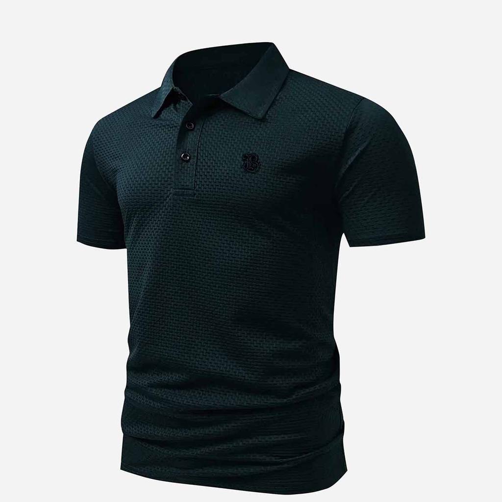 Men's Quick-Dry Waffle Letter B Print Business Casual Golf Polo Shirt