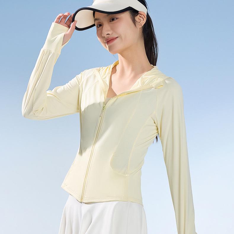2025 Slimming UPF50+ Nylon Hooded Yoga Jacket - Long Sleeve, Sun Protection, Versatile for Outdoor Summer Activities
