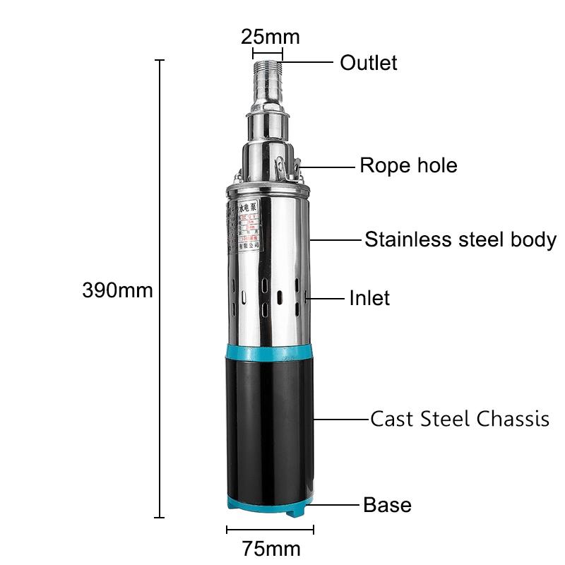 Pompa Sommergibile in Acciaio Inossidabile 3m³/h 12V/24V CC 180W Pompa Solare per Pozzi Profondi