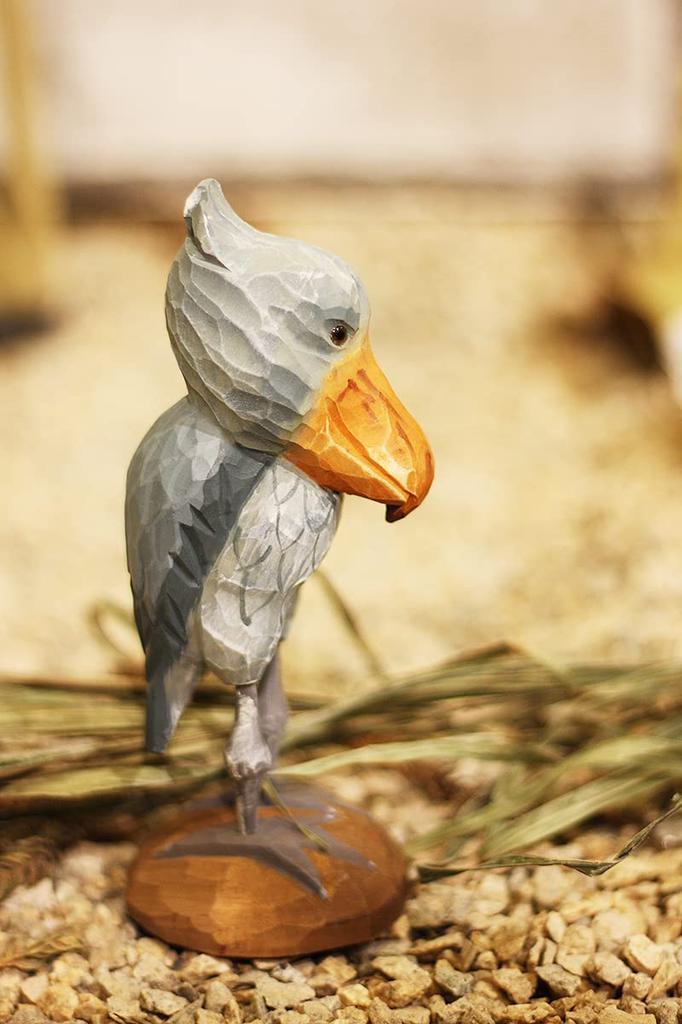 (hej!e) Shoebill Figurine, Wooden Carving, Wooden Object, Scandinavian Decor, Interior Decor, Doll, Handmade, Basswood (Gray)
