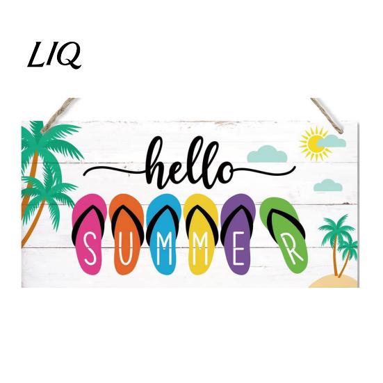 Coastal Style Terrace Decor Summer Wood Sign for Front Door, Tropical Beach Hanging Welcome High Density Board Sign, Rustic Wooden Door Hanger