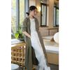 Women Vintage Linen Long Shirts Solid Color Long Sleeve Blouses Spring Button Turn Down Collar Shirt