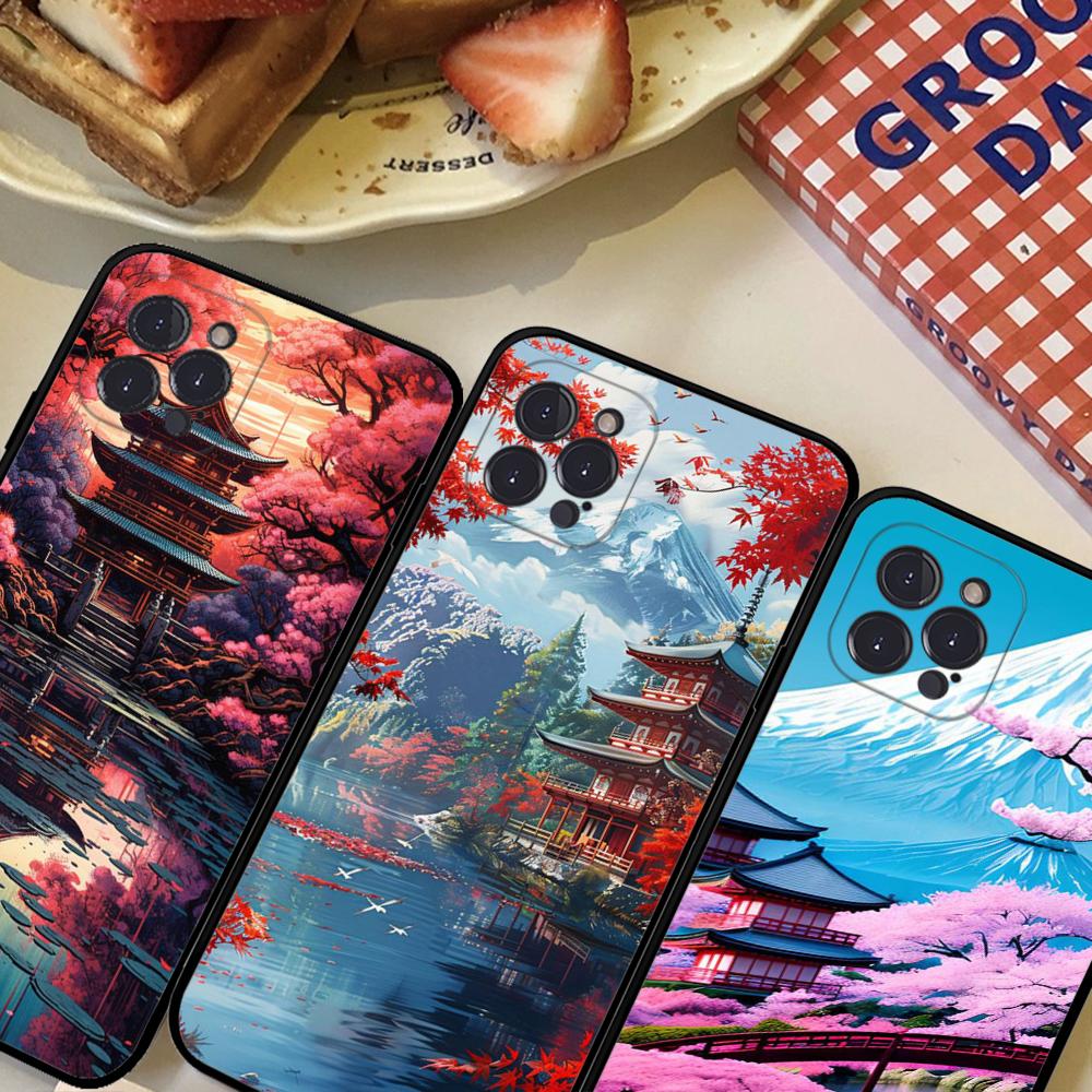 Japanese Landscape Phone Case For IPhone 16 15 8 7 6 6S Plus X SE XR XS 14 11 12 13 Mini Pro Max Mobile Case