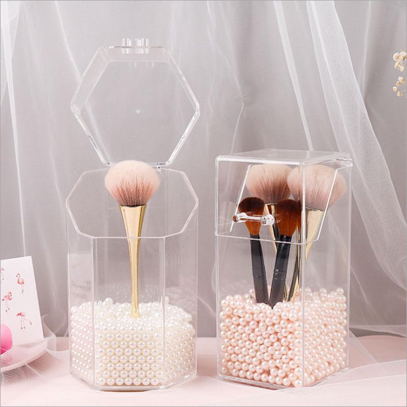 Clear Makeup Brush Holder Pearls Organizer Acrylic Plastic Cosmetic