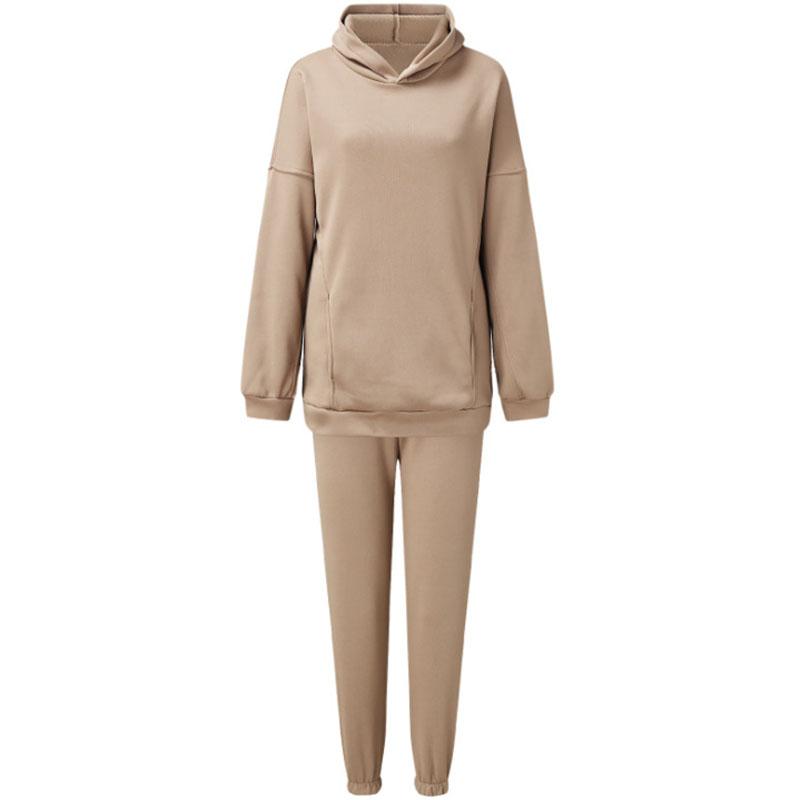 WTEMPO Women's Tracksuit Fleece Hooded Two Piece Set Loose Hoodies Jogger Pants Sets Female Autumn Casual Solid Sportswear Suit