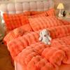 Premium Winter Rabbit Fur Plush Four-Piece Set: Thickened Coral Fleece & Milk Velvet Duvet Cover with Faux Fur Three-Piece Bed Sheet Set.