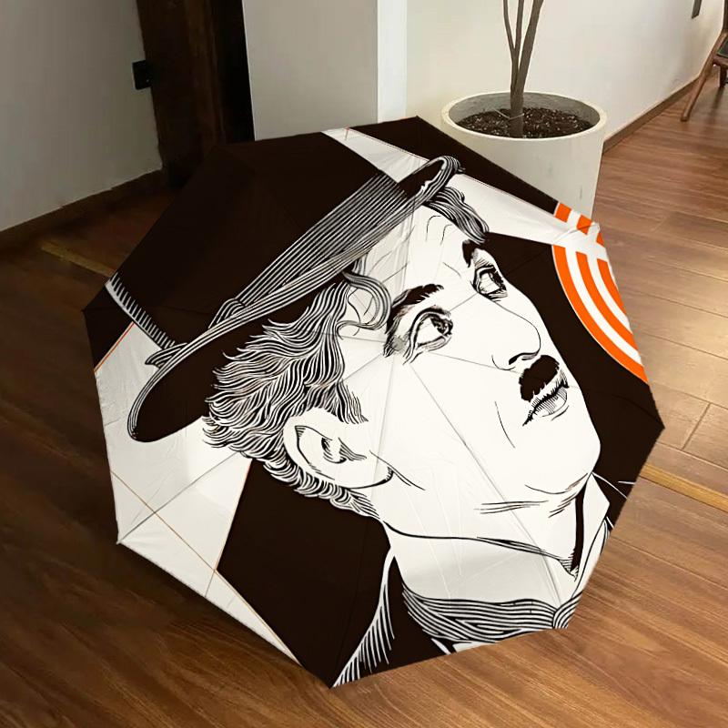1pc Charlie Chaplin Automatic Folding Umbrella, Portable Collapsible Design, Casual Outdoor Accessory L1127027