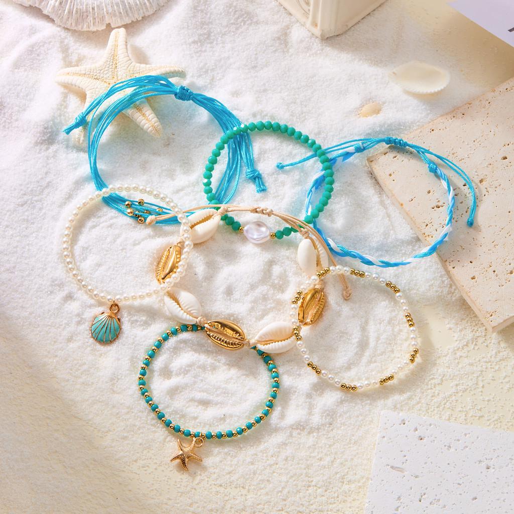 Bohemian Starfish Shell Multilayer Beaded Jewelry Set With Music Note Elements For Womens Summer Beach Wear