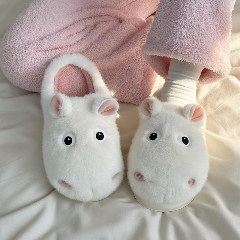 2025 cute little hippo cotton slippers warm in autumn and winter non-slip piled thickened home warm feet fluffy slippers