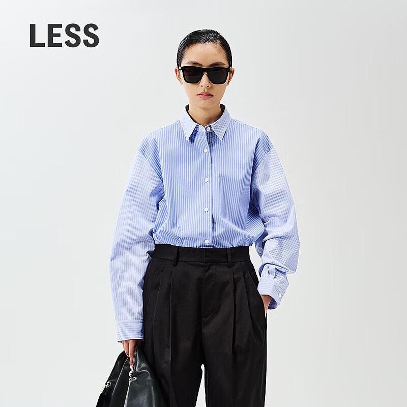 LESS 2025 Spring Striped Loose Fit Long Sleeve Shirt M