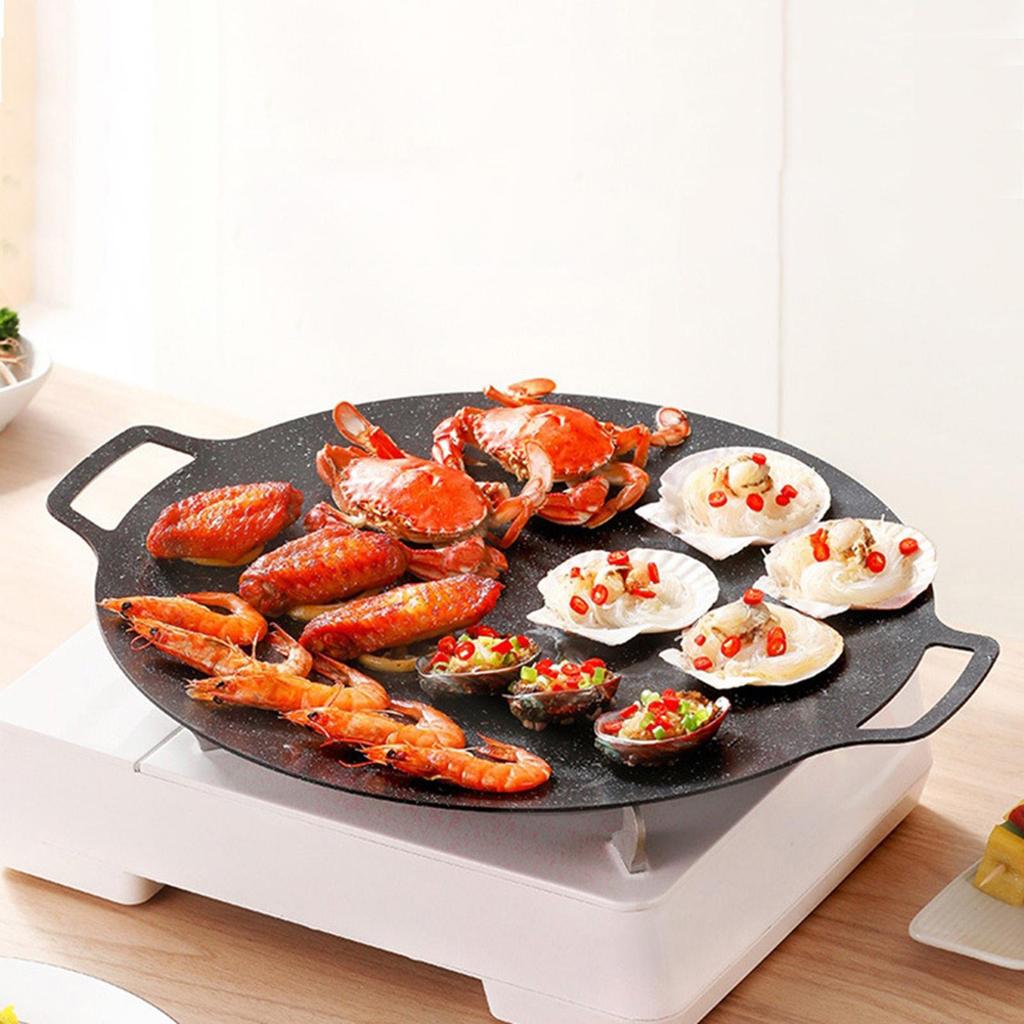 Korean BBQ Grill Pan Cooking Meat Steak Non- Coating Round Frying Roasting for Outdoor