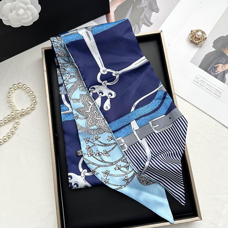 Double-sided Long Strip Small Silk Scarf Women's Professional Wear Spring and Summer New Decorative Small Scarf Tied Hair Band Streamer
