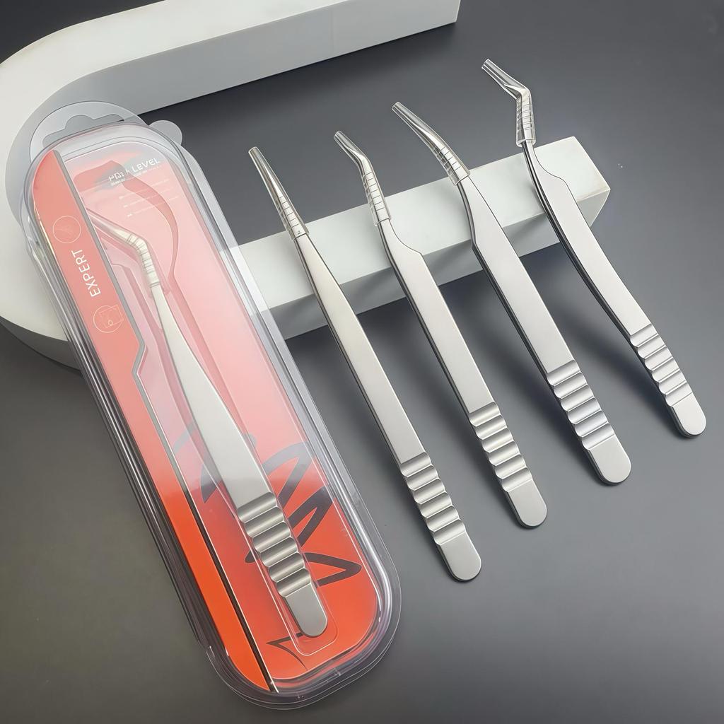 Precision Dual-Tip Stainless Steel Eyelash Tweezers & Beauty Scissors