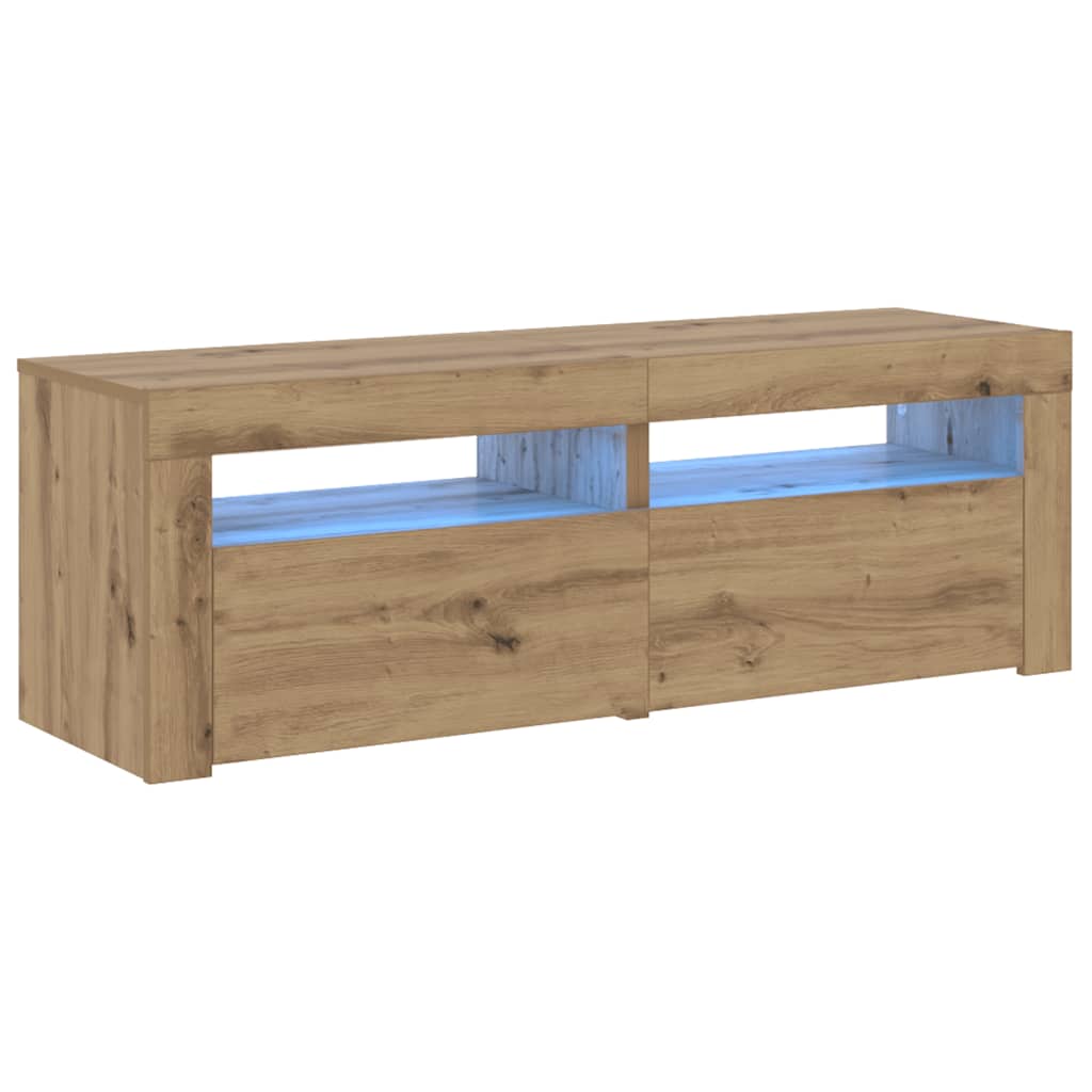 TV Stand with LED Lighting Artisan Oak Finish 120 x 35 x 40 cm Particleboard