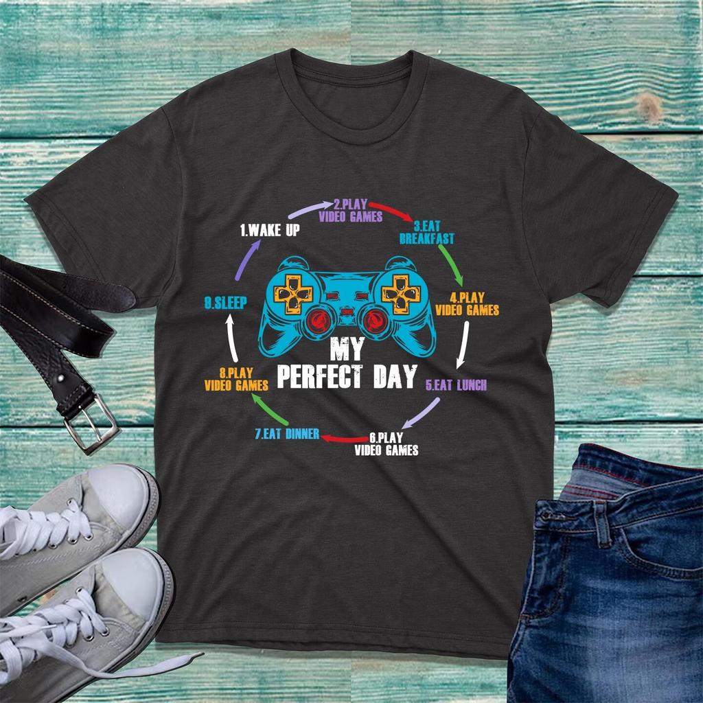 My Perfect Day Video Games TShirt Wake Up Play Game Eat Sleep Funny Gamer Top