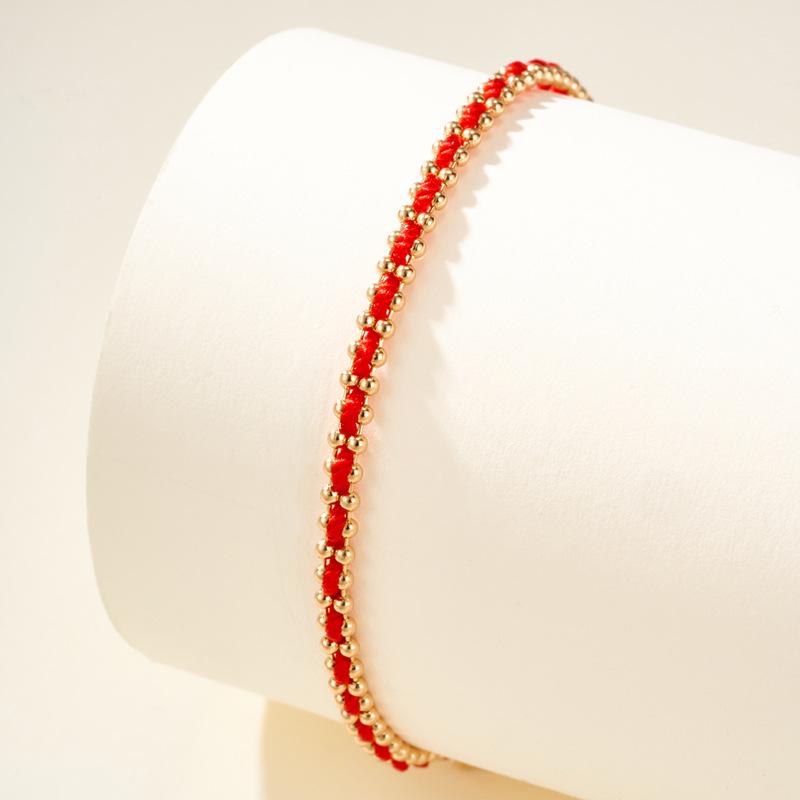 Redline French Red String Bracelet: 8K Rose Gold with Diamonds, Half Rope, Half Chain, Lucky Woven Design for Birth Year