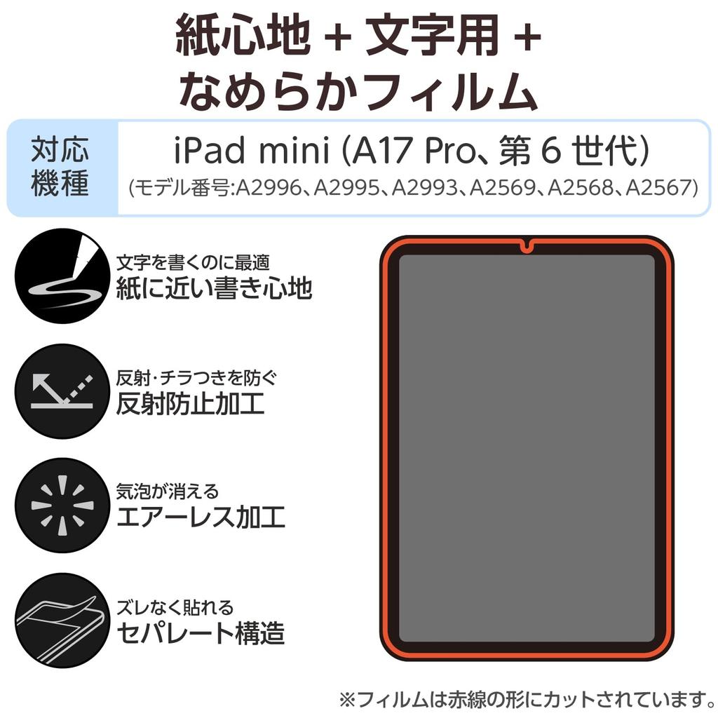 ELECOM iPad mini Pro Mini Screen (A17 2024) (6th Generation) Protector, Paper-Like, Anti-Reflective, Smooth, Airless, Anti-Fingerprint, TB-A25SFLAPNS