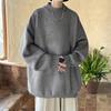 Men's Trendy Loose Round Neck Sweater - Spring/Autumn Solid Color Knitwear, Hong Kong Style Casual Outerwear
