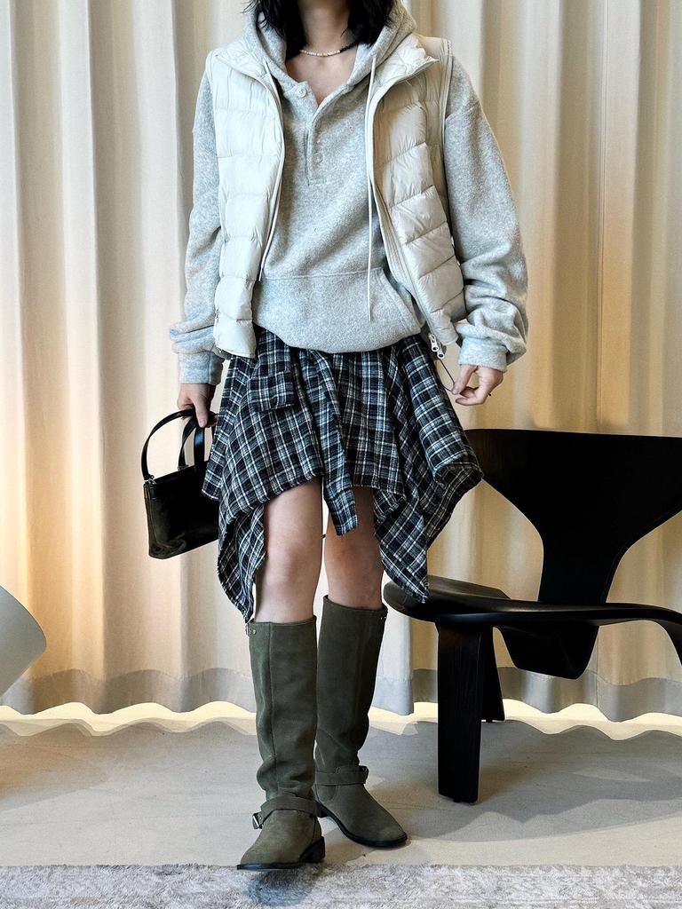 Xu Man Korean Retro Plaid Irregular Hem Tall Slimming Skirt for Women