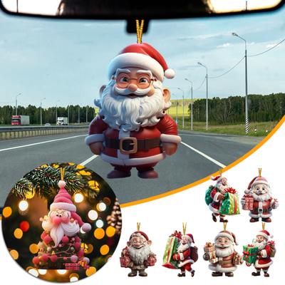 Ozdoba Świętego Mikołaja 2D Akrylowa Kreskówkowa Mikołaj Trzymający Pudełko z Prezentem Ozdoba na Choinkę na Drzewko Świąteczne Dekoracja Domu na Święta