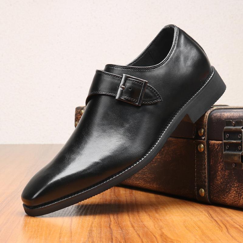 Brand Designer Mens Dress Shoes Classic PU Leather Buckle Monk Strap Brown Black Office Business Formal Shoes for Men