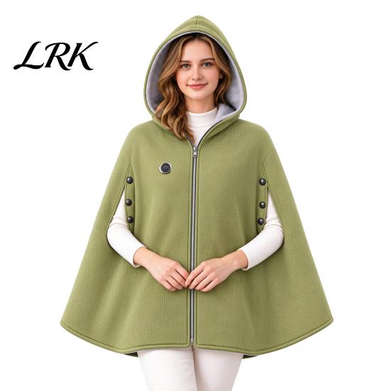 Beheizte Loungewear für Zuhause USB-Schal-Decke mit Kapuze, 3-stufig verstellbarer warmer Poncho, Tragbare Thermowickel für Damen, Reißverschluss vorne, Fleece, Büro