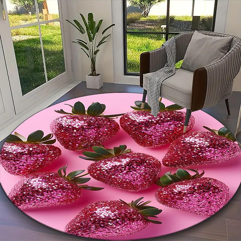 1pc Diamond Strawberry Rug, Digital Printed Home Chair Sofa Mat, Durable Office Round Carpet, Beautiful Festival Decorations