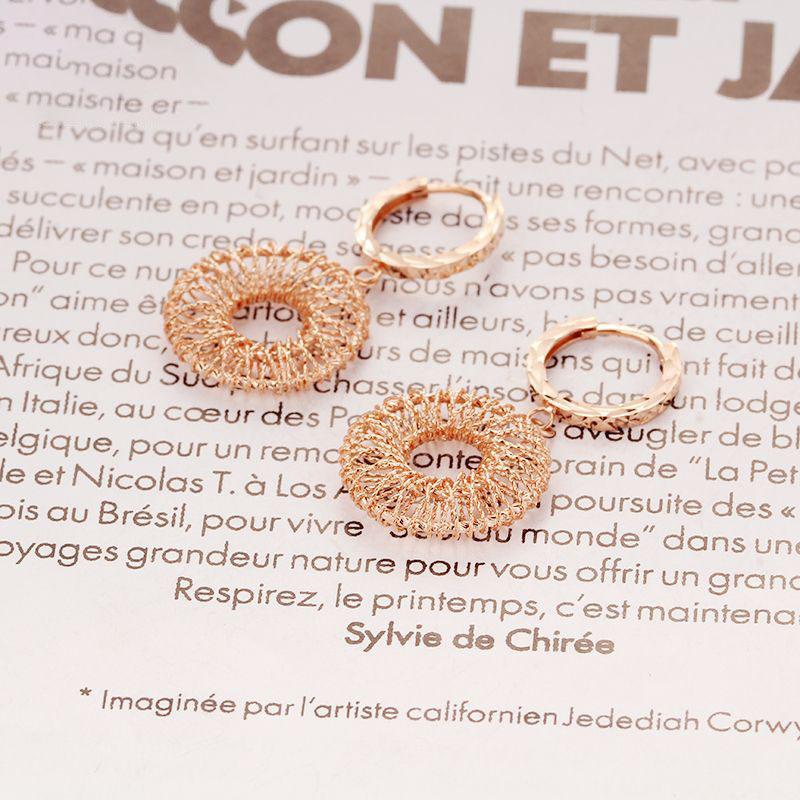 Exquisite Russian 585 Purple Gold Donut Earrings Light Luxury Premium Rose Gold Plated Fashion Safety Buckle Earrings (rose gold plated pair)