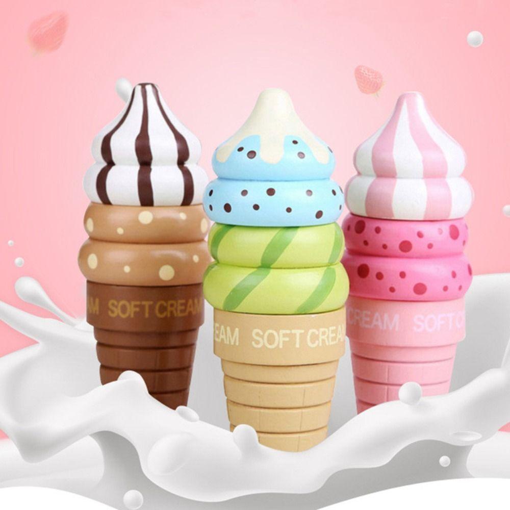 Kids Gift Wooden Simulation Ice Cream Wooden Kitchen Toys Pretend Play House Model Food Toys