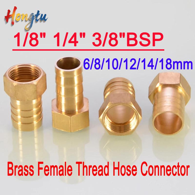 Hongtu Brass Female Thread Hose Connector - 1/8" 1/4" 3/8" BSP, 6-18mm Barb Tail End Fitting (Copper Adapter/Coupler)