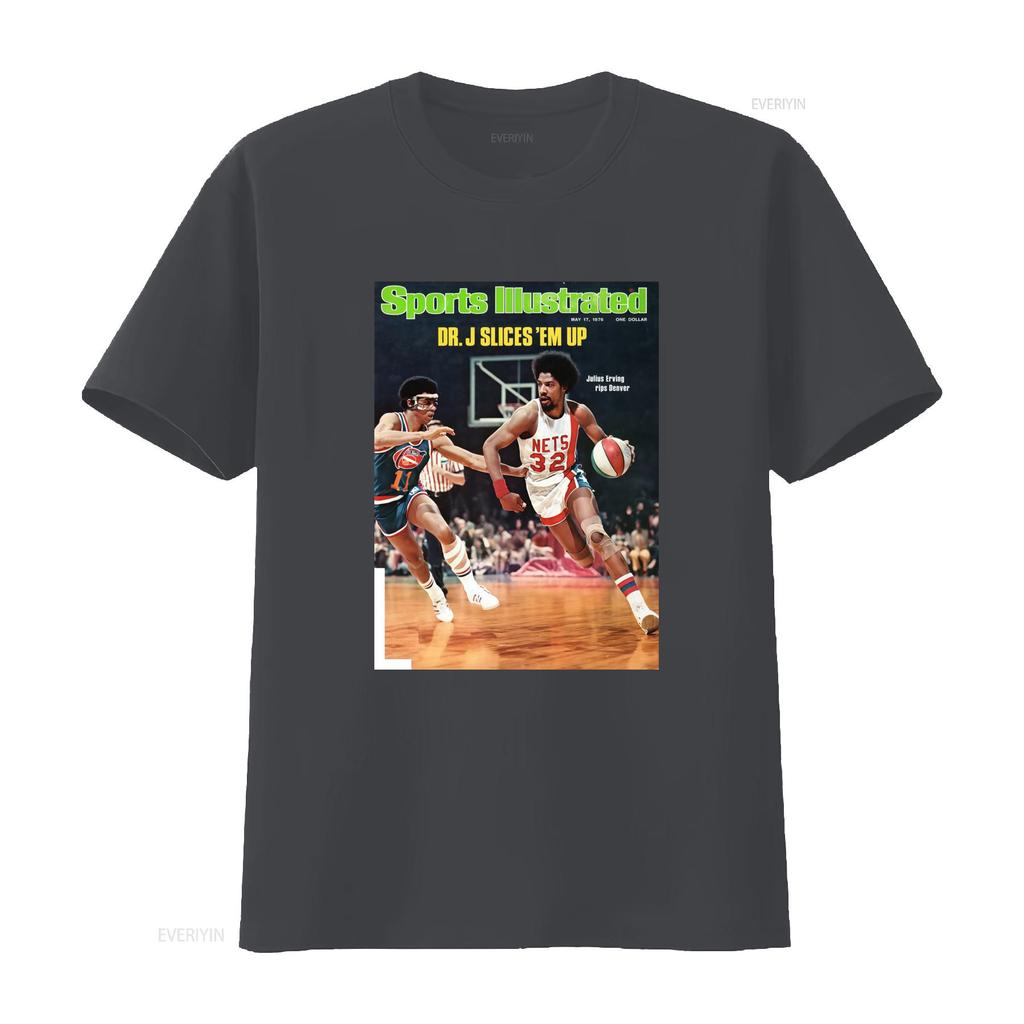 Vintage Retro Basketbol Dr J Julius Erving Sports Illustrated Kapak Baskısı Günlük Sokak Giyimi Tişört vintage Yıkanmış