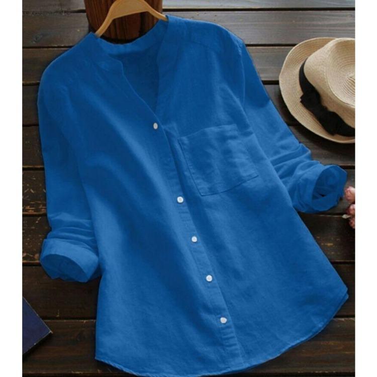 

Женские повседневные свободные топы больших размеров, ретро, из хлопка и льна, однотонные, модные рубашки, весна-осень 5XL синий