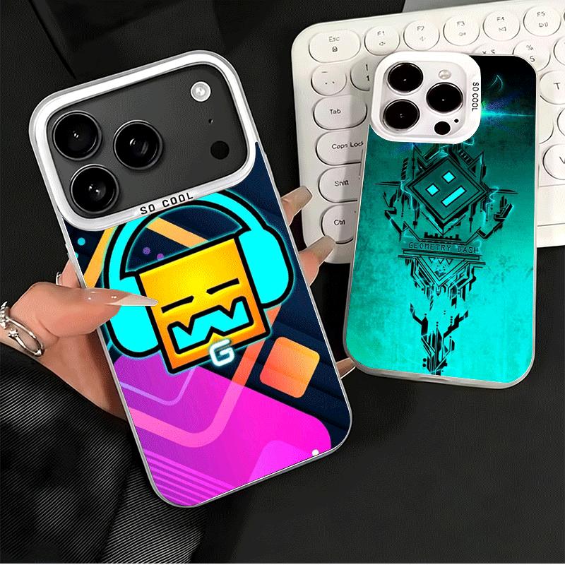 Geometry Dash Game Soft Phone Case for iPhone 15 16 17 Pro Max 17Air 16E 14 Plus 13 12 Mini Shockproof Cover Back Shell