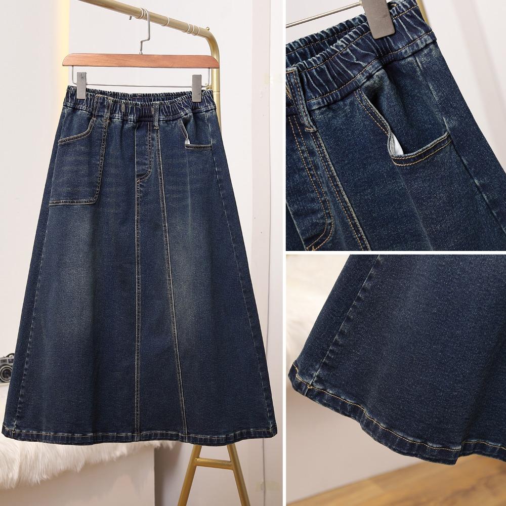 DIMANAF 2025 Autumn Winter Plus Size Women Skirts Elastic Waist Oversize Lady Long Skirts Denim Cotton Thick