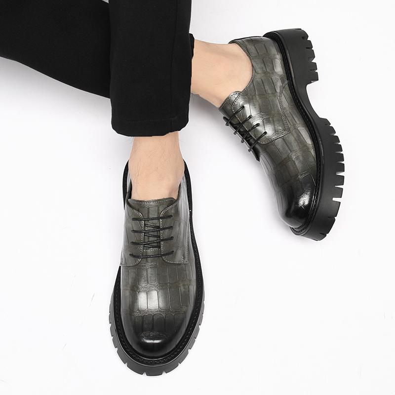 Men 4CM Platform Breathable Dress Business Formal Oxford Shoes Thick Sole Big Toe Casual Anti-Slip Comfortable Work Leather Shoe