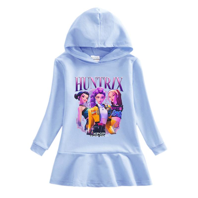 Girls Kpop Rumi Zoey Mira Hunters Printed Cotton Ruffle Hooded Dress
