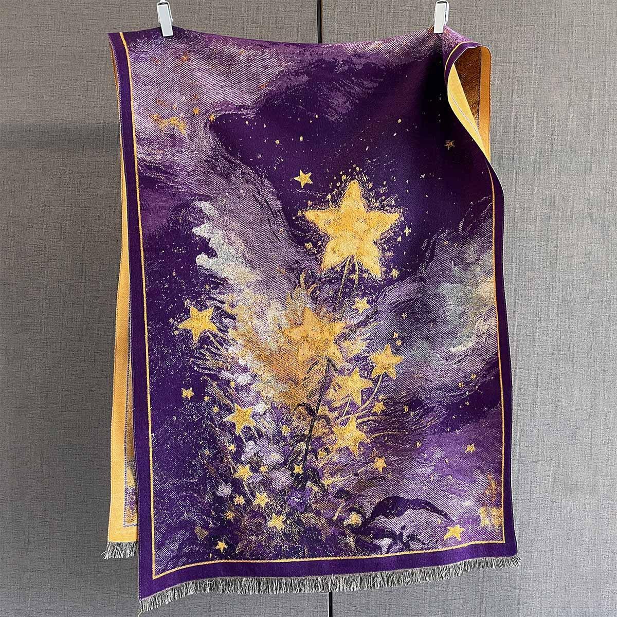 Autumnwinter Warm Scarf 185*65Cm Star Print Tassel Shawl Women S Imitation Cashmere Thickened Warps Coldproof Windproof Blanket