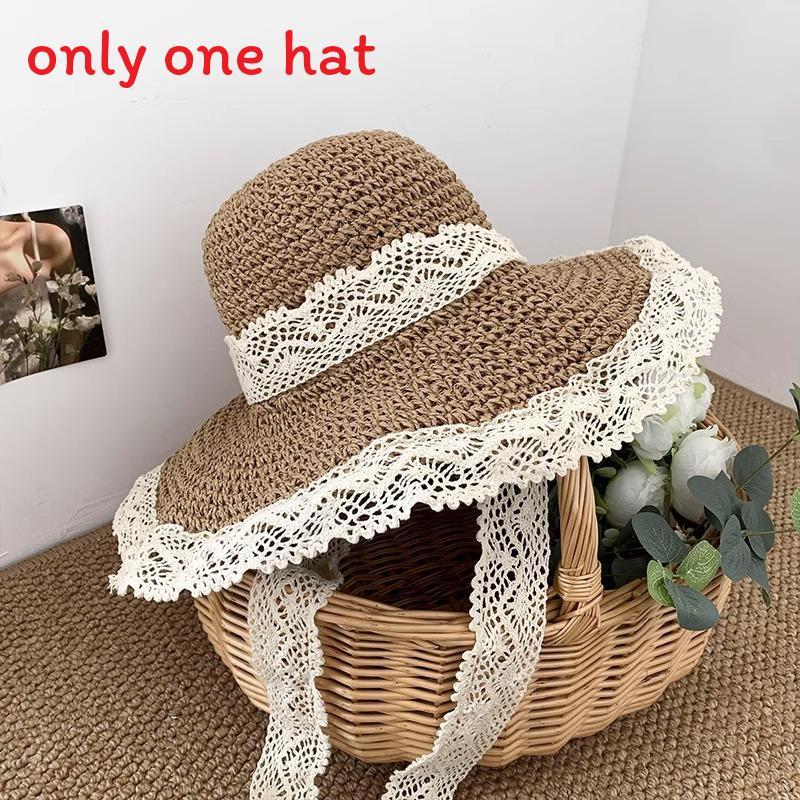 Französischer Strohhut mit Spitzenrand, ideal als Sonnenschutz für Damen