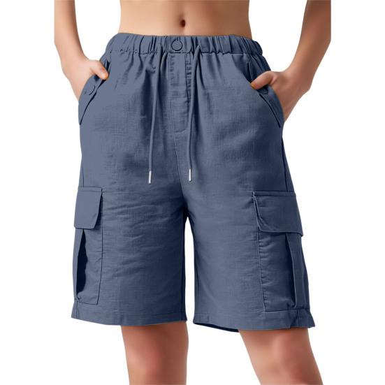 Women Cargo Shorts Drawstring Design High Waisted Loose Fit Hiking Shorts with Functional Deep Pockets Outdoor Activities Casual