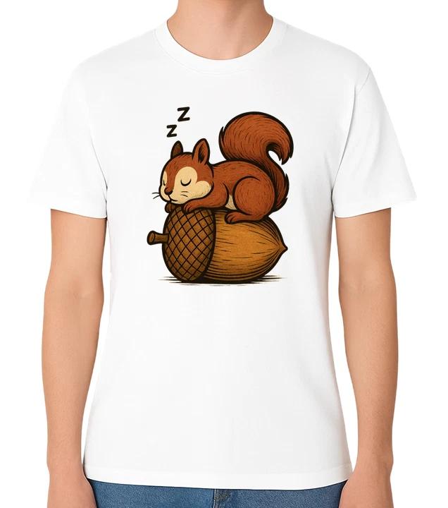 Sleeping Squirrel on Acorn Cute Graphic Unisex T-Shirt Cozy Nature Tee XXL