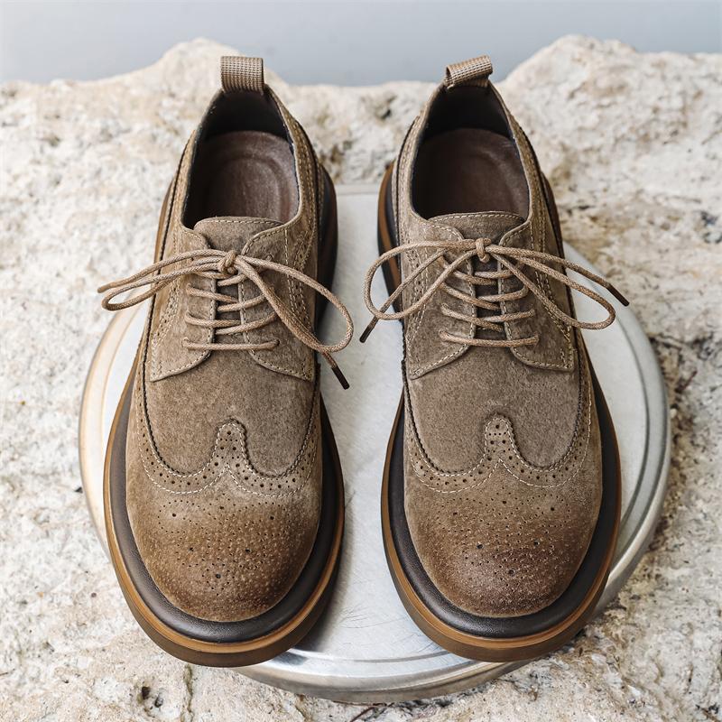FashionLuxury Men's British Brogues Style Streetwear Vintage Thick Platform Increase Casual Leather Shoes Soft Male Dress Shoes